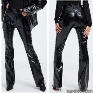 GOOD AMERICAN Faux Patent Leather Flare Leg Pant Jeans Black Size 4 27 New‎